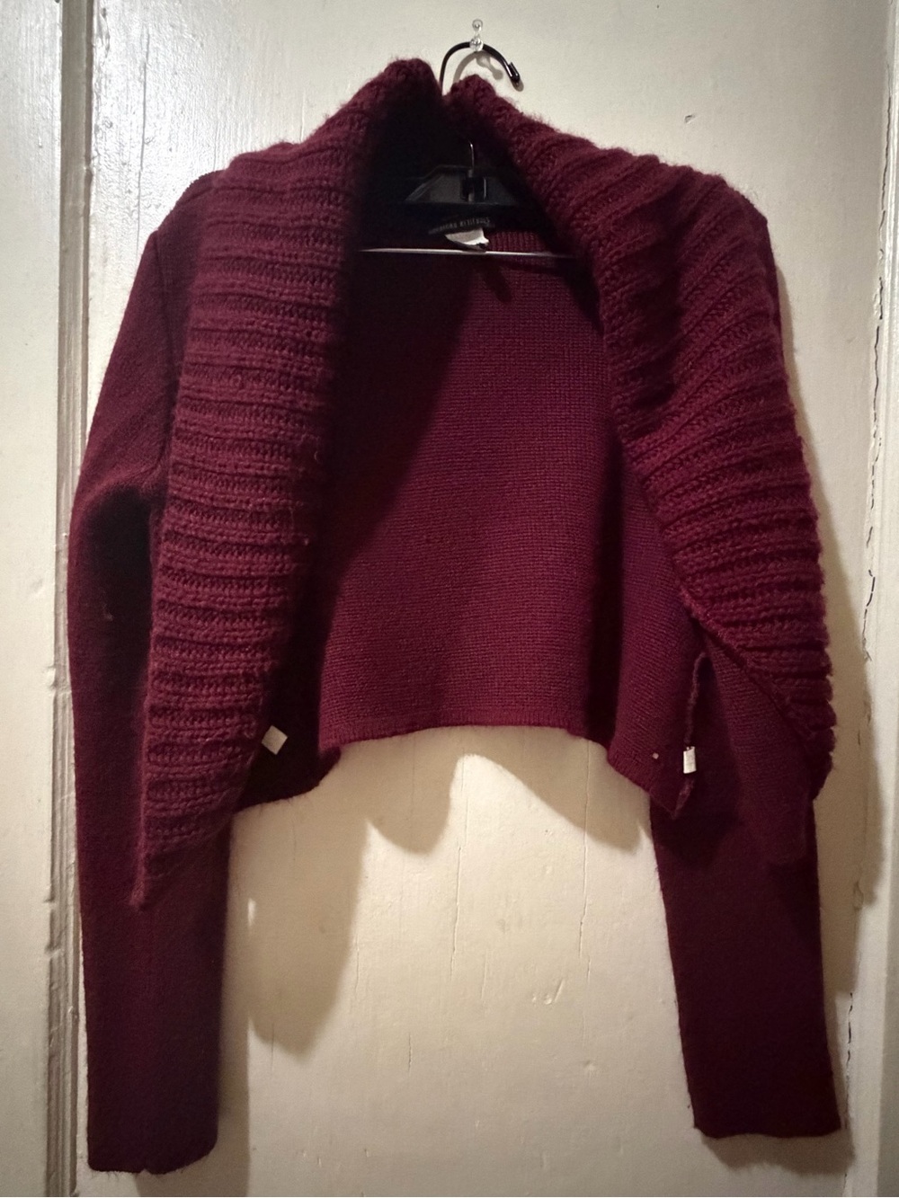 Cropped Open-Front Shawl Collar Cardigan - Burgundy